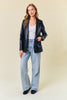 Notched Collar Faux Leather Boyfriend Blazer