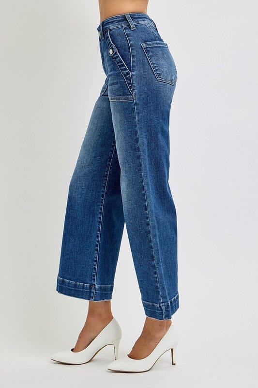 RISEN High Rise Ankle Wide Leg Patch Pocket Jeans