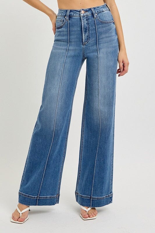 RISEN Tummy Control High Rise Wide Leg Pintuck Jeans