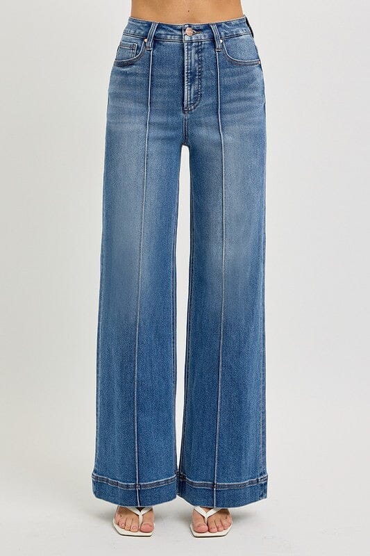 RISEN Tummy Control High Rise Wide Leg Pintuck Jeans
