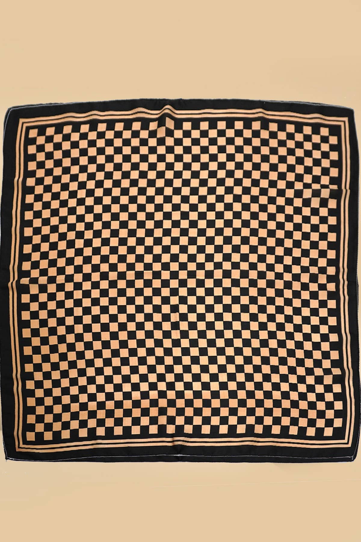 Brown Large Checker Print Silky Bandana Scarf