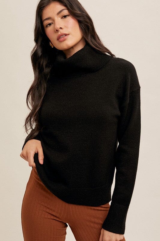 Black Soft Yarn Turtle Neck Sweater