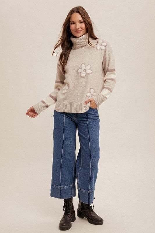 Dusty Lavender Floral Turtleneck Sweater