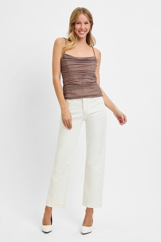 RISEN Cream Tummy Control Mid Rise Ankle Straight Jeans