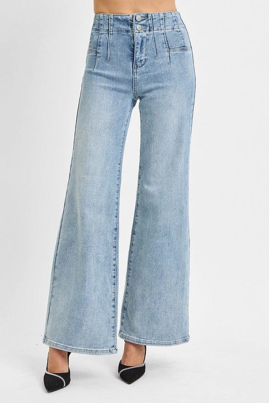 RISEN High Rise Wide Front & Back Dart Waist Jeans