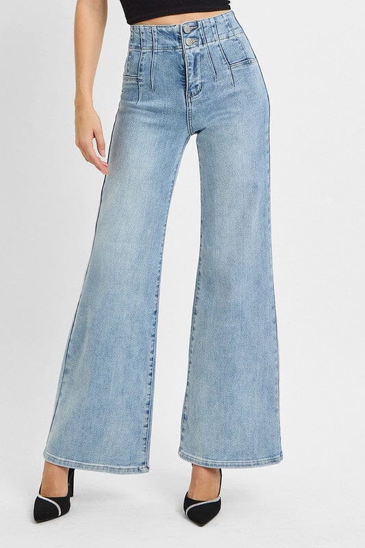 RISEN High Rise Wide Front & Back Dart Waist Jeans