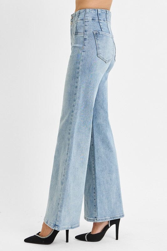 RISEN High Rise Wide Front & Back Dart Waist Jeans