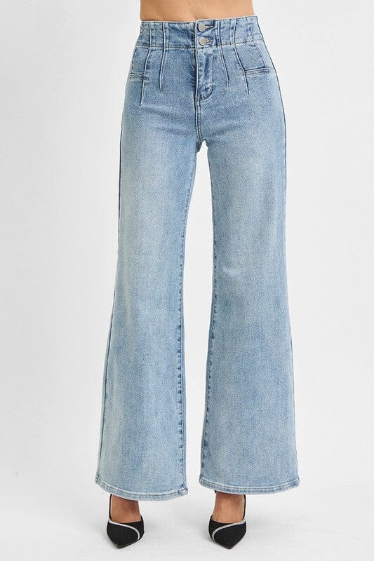 RISEN High Rise Wide Front & Back Dart Waist Jeans