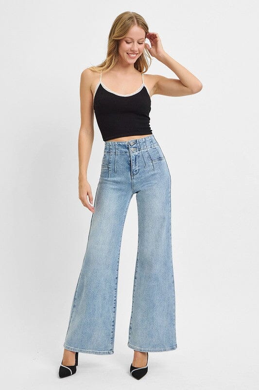 RISEN High Rise Wide Front & Back Dart Waist Jeans