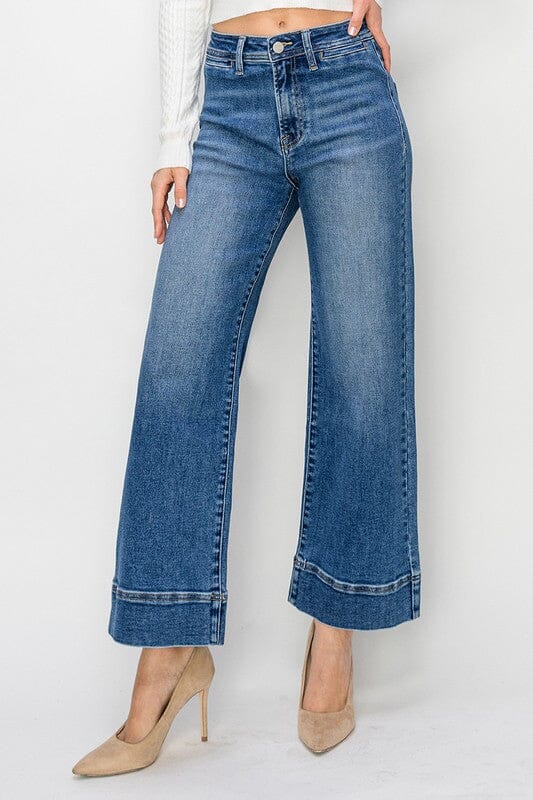 RISEN Medium High Rise Crop Wide Jeans