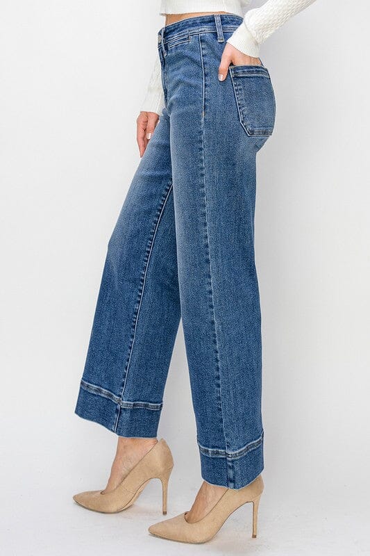 RISEN Medium High Rise Crop Wide Jeans