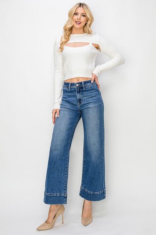 RISEN Medium High Rise Crop Wide Jeans