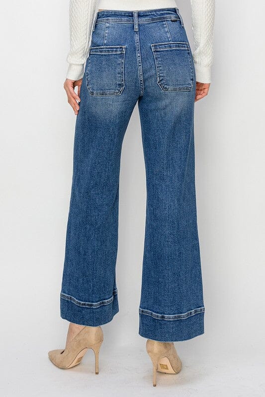 RISEN Medium High Rise Crop Wide Jeans