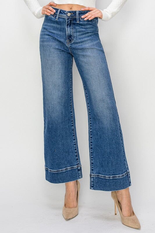 RISEN Medium High Rise Crop Wide Jeans