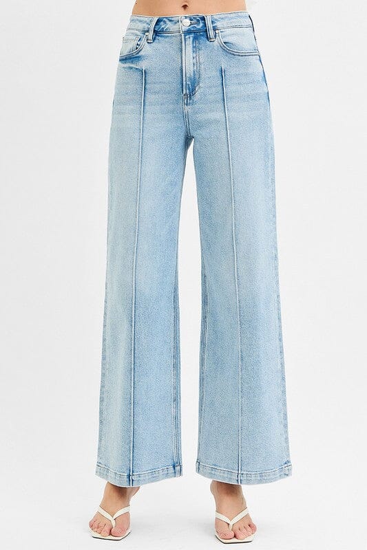 RISEN Light Wash High Waist Wide Leg Pintuck Detailed Jeans