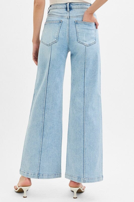RISEN Light Wash High Waist Wide Leg Pintuck Detailed Jeans