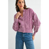 CEW26163 WASHED BLENDED BERRY CABLE KNIT CARDIGAN: BERRY / S-M-L(3-2-1)