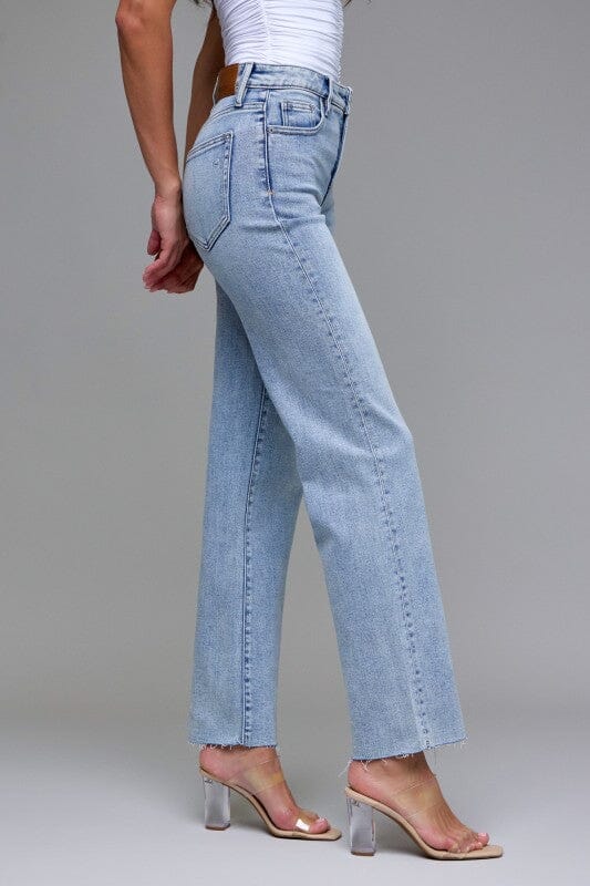 HIDDEN High Rise Light Wash Classic Stretch Straight Leg Jeans