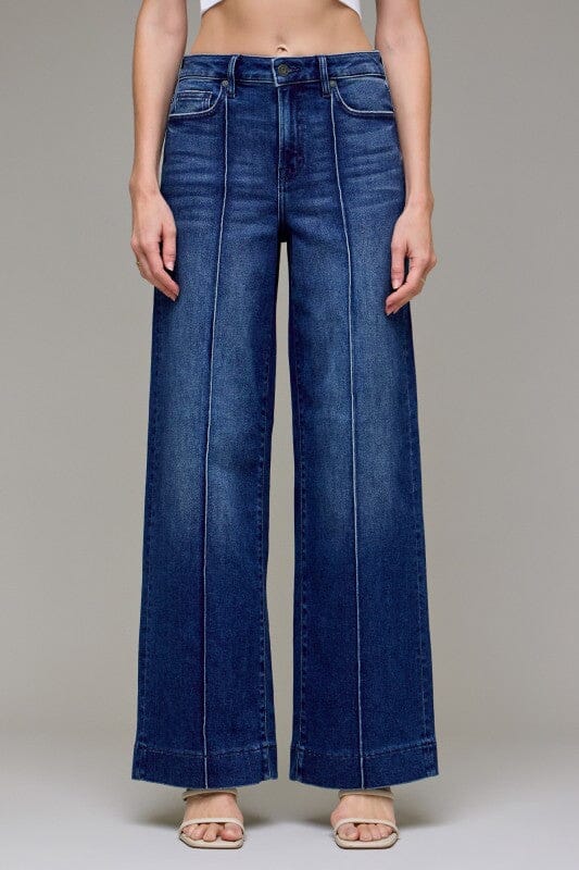 HIDDEN Dark Wash High Rise Pintuck Wide Jeans
