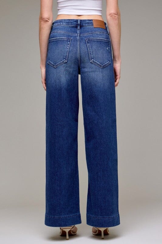 HIDDEN Dark Wash High Rise Pintuck Wide Jeans