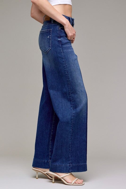 HIDDEN Dark Wash High Rise Pintuck Wide Jeans