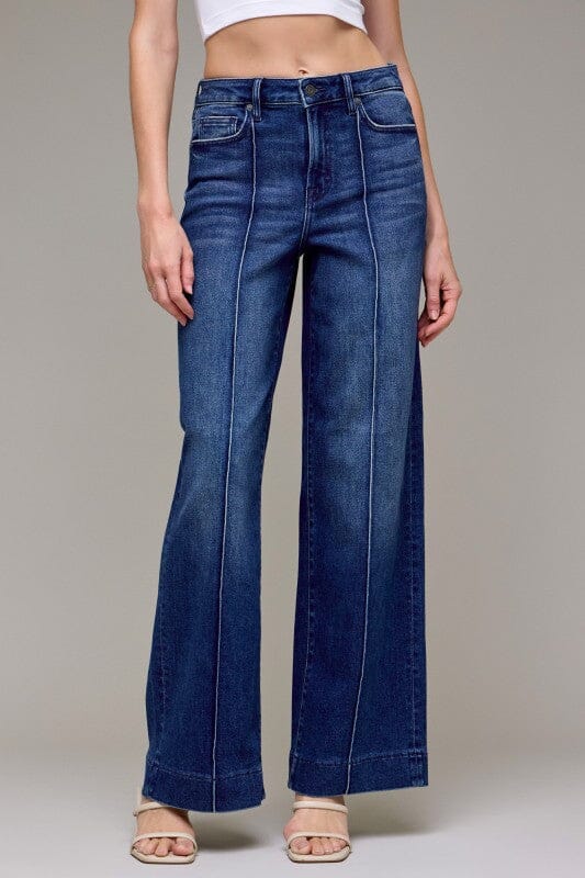 HIDDEN Dark Wash High Rise Pintuck Wide Jeans