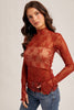 Brick Mock Neck Sheer Lace Top