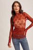 Brick Mock Neck Sheer Lace Top