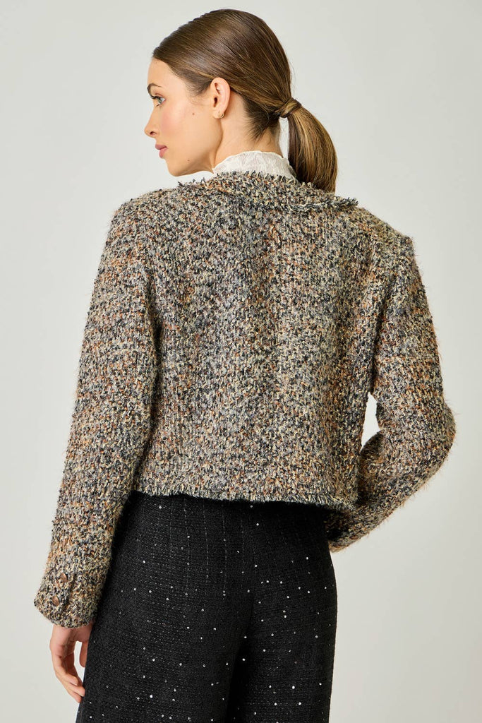 61191 Fringe Tweed Jacket: Stone/Grey / Small