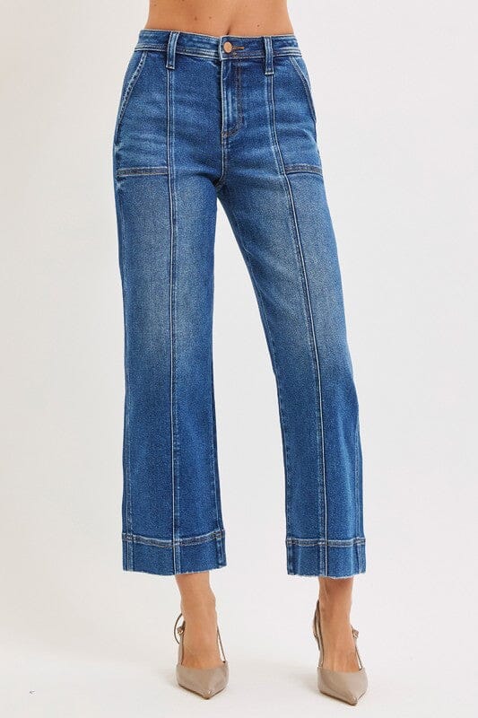 RISEN High Rise Crop Straight Front Seam Detailed Jeans