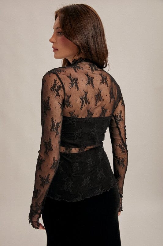 Black Mock Neck Sheer Lace Top