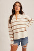 Mocha Stripe Split Neckline Sweater