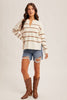 Mocha Stripe Split Neckline Sweater