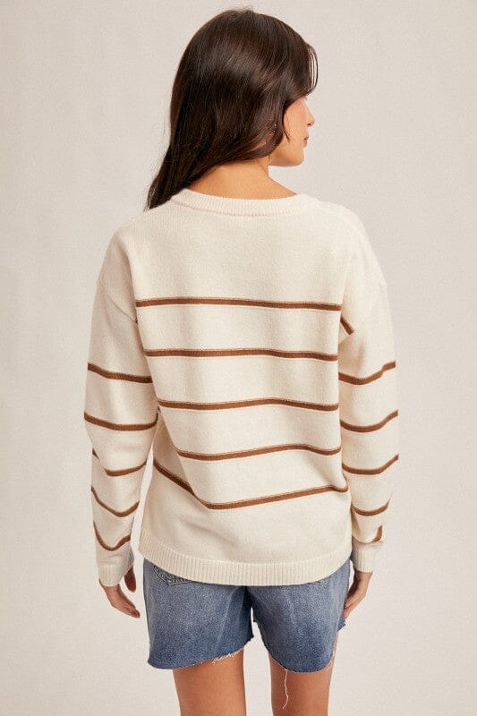 Mocha Stripe Split Neckline Sweater