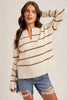 Mocha Stripe Split Neckline Sweater
