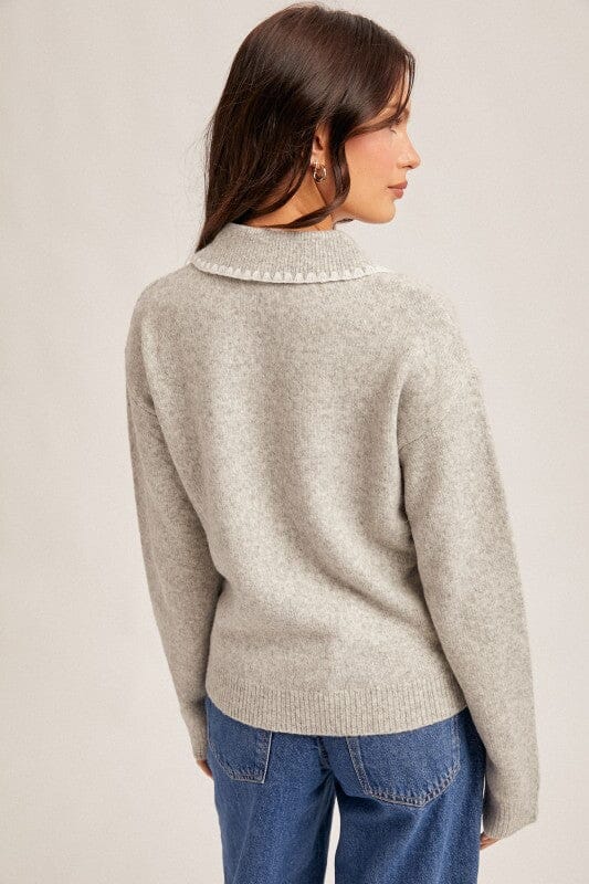 Gray Embroidered Polo Sweater