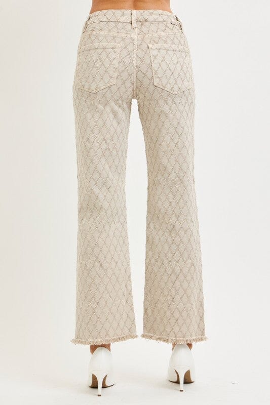 RISEN Almond Tummy Control High Rise Ankle Textured Straight Leg Jeans
