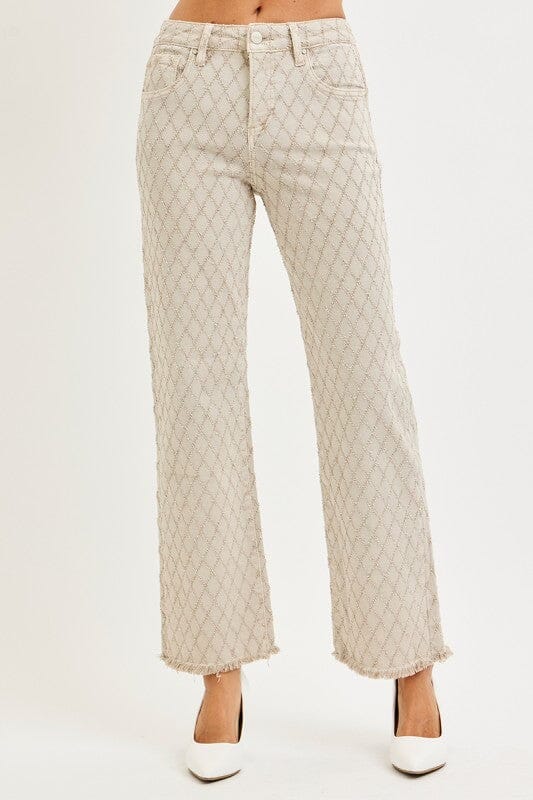 RISEN Almond Tummy Control High Rise Ankle Textured Straight Leg Jeans