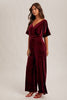 Burgundy Surplice Velvet Jumpsuit