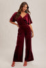 Burgundy Surplice Velvet Jumpsuit