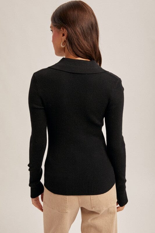 Black Front Twist Collard Knit Top