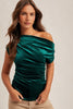 Hunter Green Asymmetrical Neckline Velvet Top