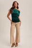 Hunter Green Asymmetrical Neckline Velvet Top