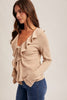 Taupe Ruffle Long Sleeve Rib Top