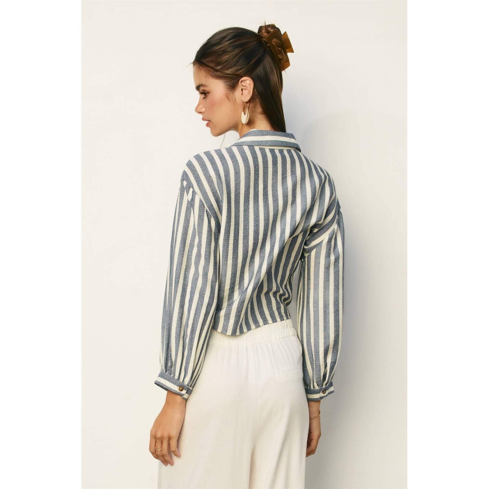 Saltwater Stripe Knot Front Shirt: CHAMBRAY STRIPE / S-M-L(2-2-2)