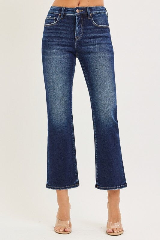 RISEN Dark Wash Tummy Control High Rise Crop Bootcut Jeans