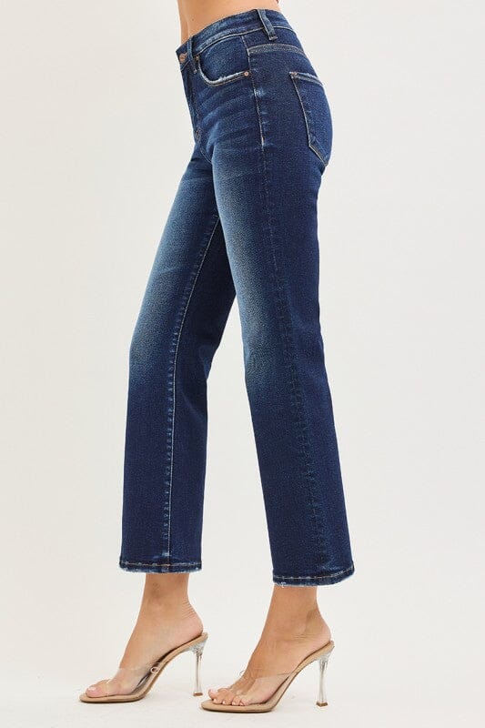 RISEN Dark Wash Tummy Control High Rise Crop Bootcut Jeans