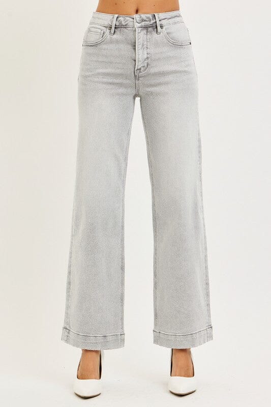 RISEN Light Grey High Rise Ankle Wide Jeans