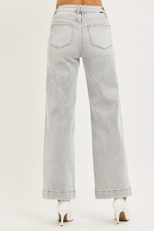 RISEN Light Grey High Rise Ankle Wide Jeans