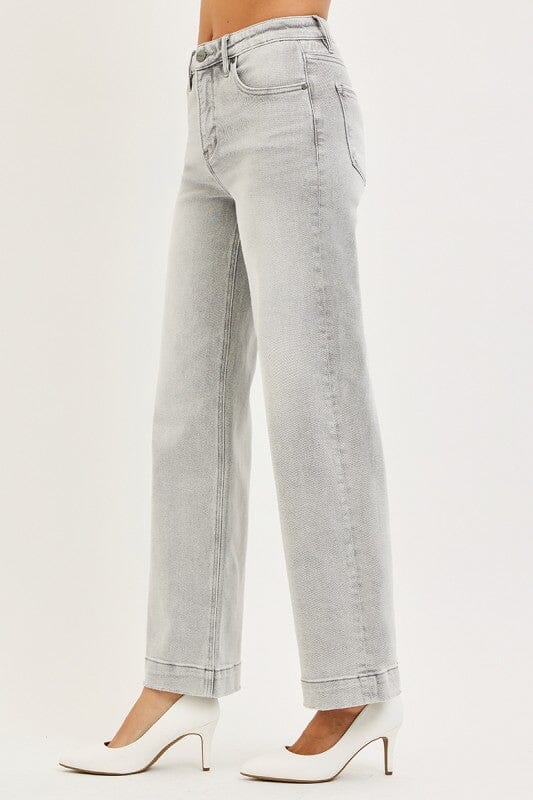 RISEN Light Grey High Rise Ankle Wide Jeans